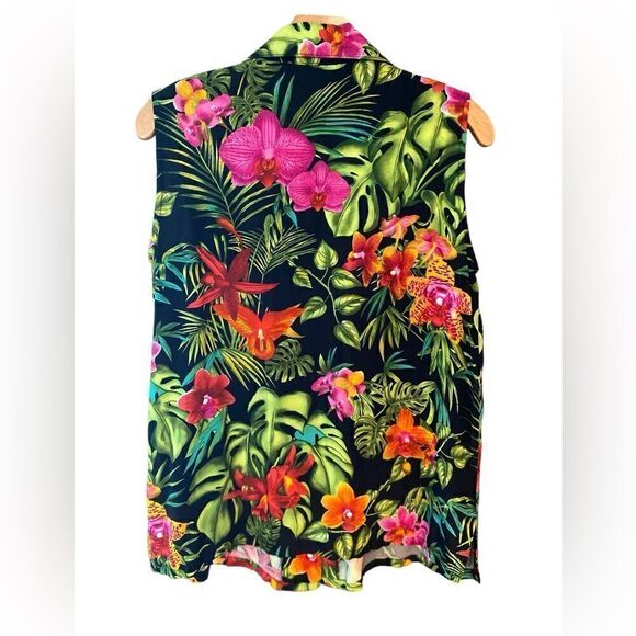 Clio Sz 10 Vintage Black Vibrant Orchid Tropical Button Top Pencil Skirt Set - Picture 3 of 11